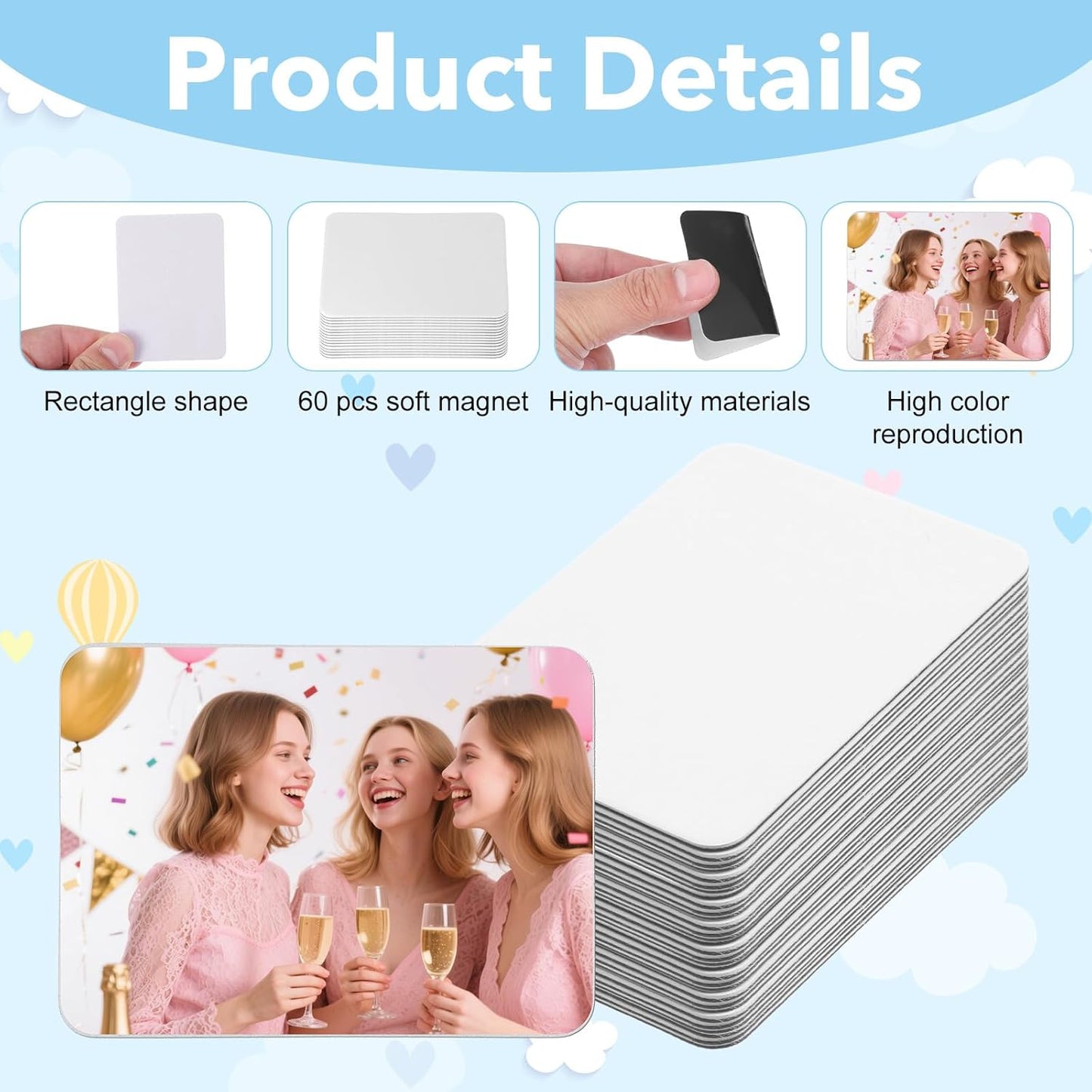 60 imanes de sublimación blancos para refrigerador 3 x 2.17 pulgadas
