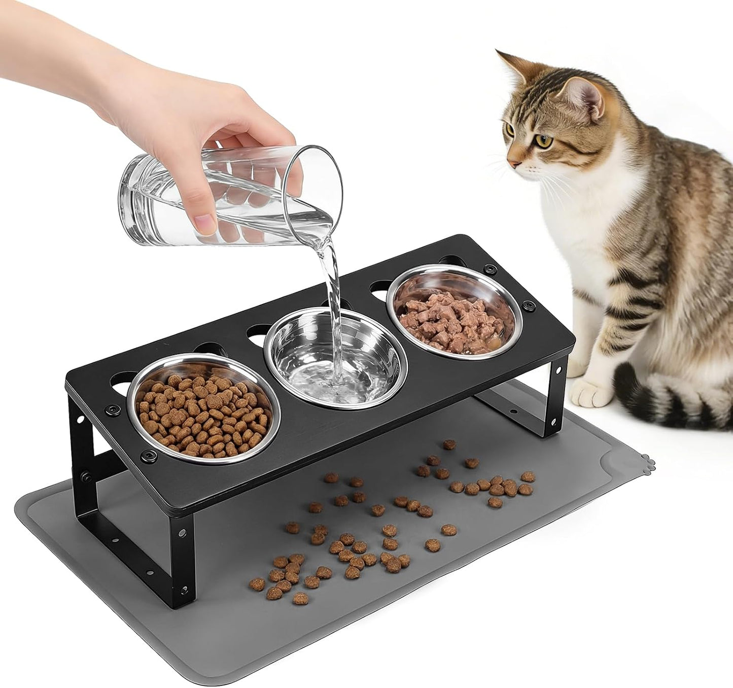 Cuencos elevados para gatos acero inox 3 pzas antivómitos