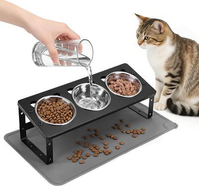 Cuencos elevados para gatos acero inox 3 pzas antivómitos