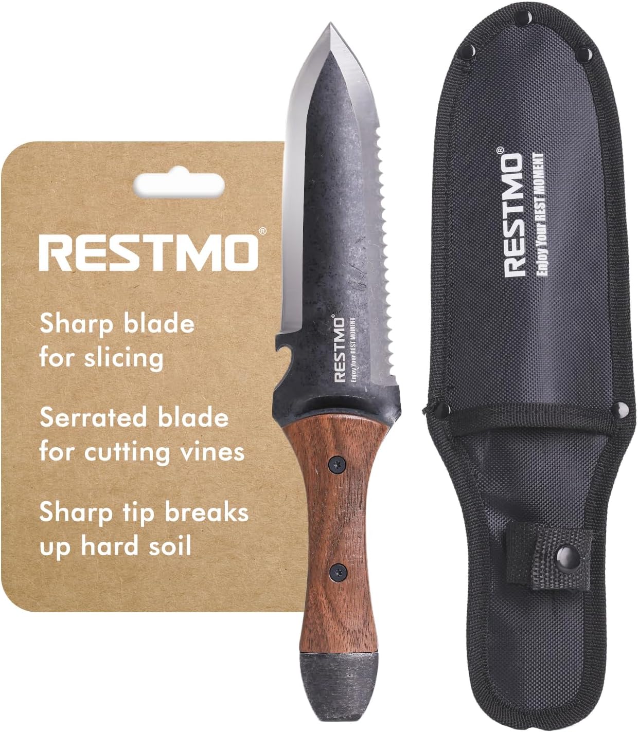 Cuchillo jardín acero inox doble filo funda