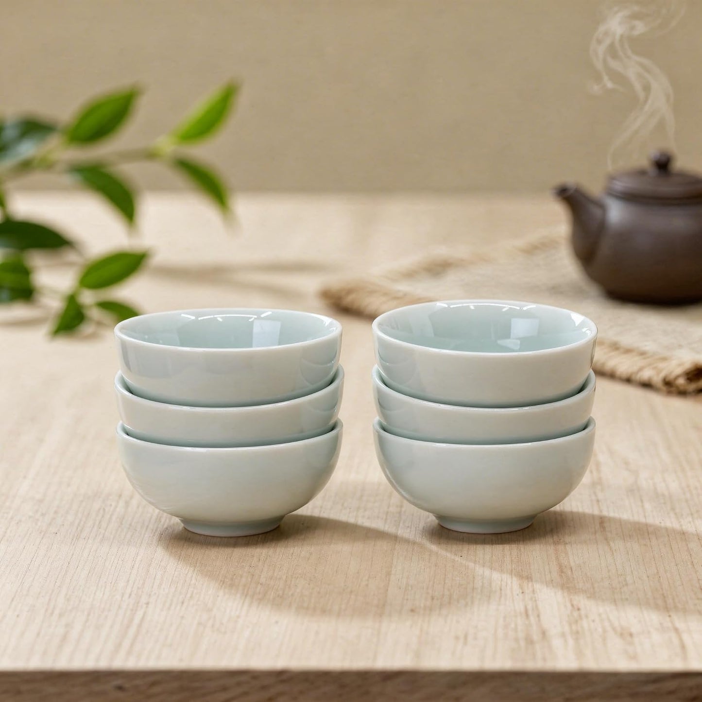 Taza de té de cerámica con diseño pez koi azul cielo juego de 6