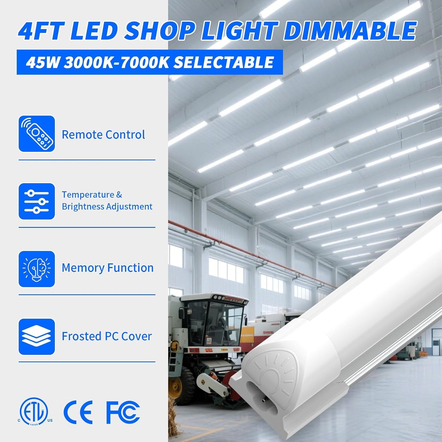 Luz LED T8 72W 6500K 9000lm cubierta esmerilada paquete 6