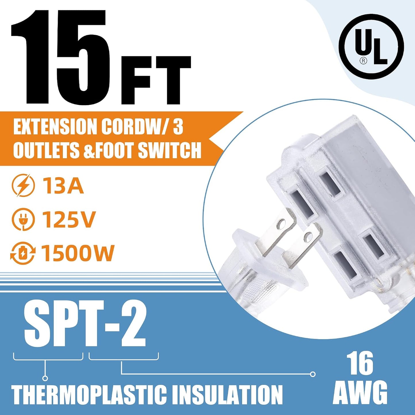 Pack 2 cables extens. transparentes 15ft 3 salidas