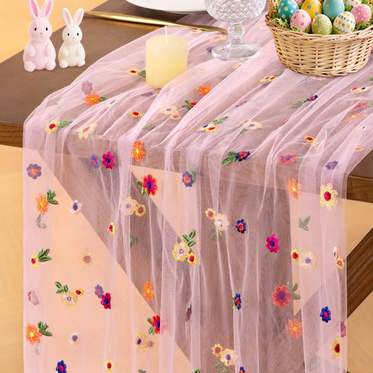 Bordado rosa margarita primavera Pascua floral flores silvestres para caminos de mesa boda fiesta