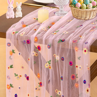 Bordado rosa margarita primavera Pascua floral flores silvestres para caminos de mesa boda fiesta