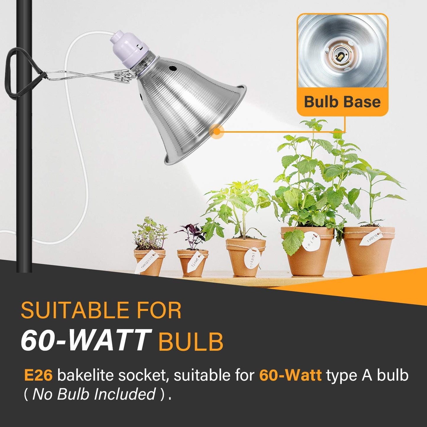 Lámpara abrazadera 60W reflector 5.5pulg cable 6ft blanco