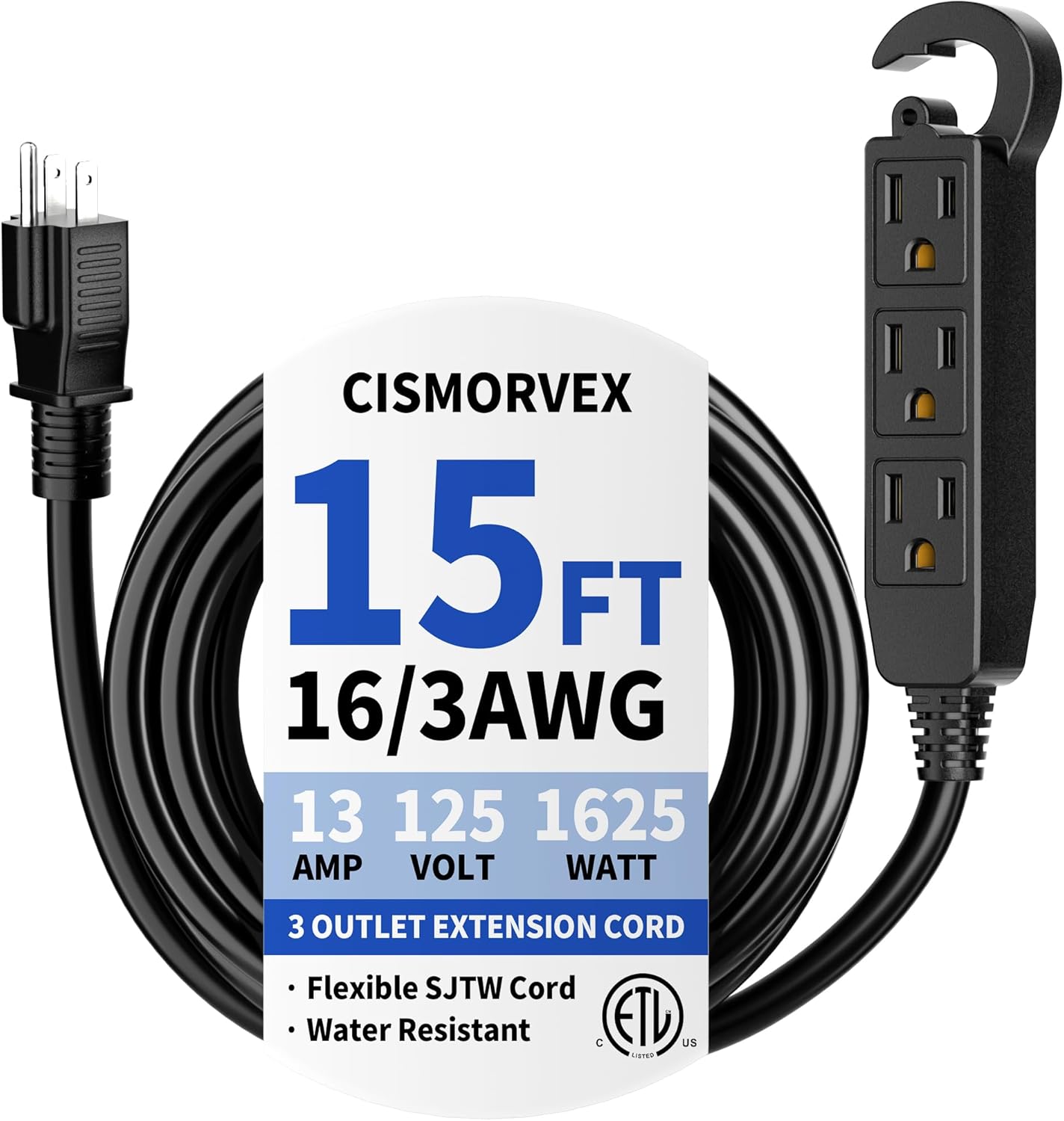 Cable extensión exterior 15ft 3 tomas impermeable