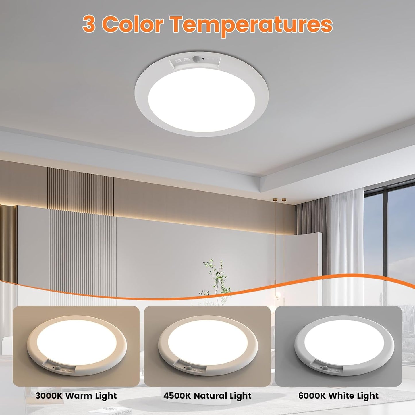Lámpara techo recargable sensor movimiento 7.5pulg luz blanca