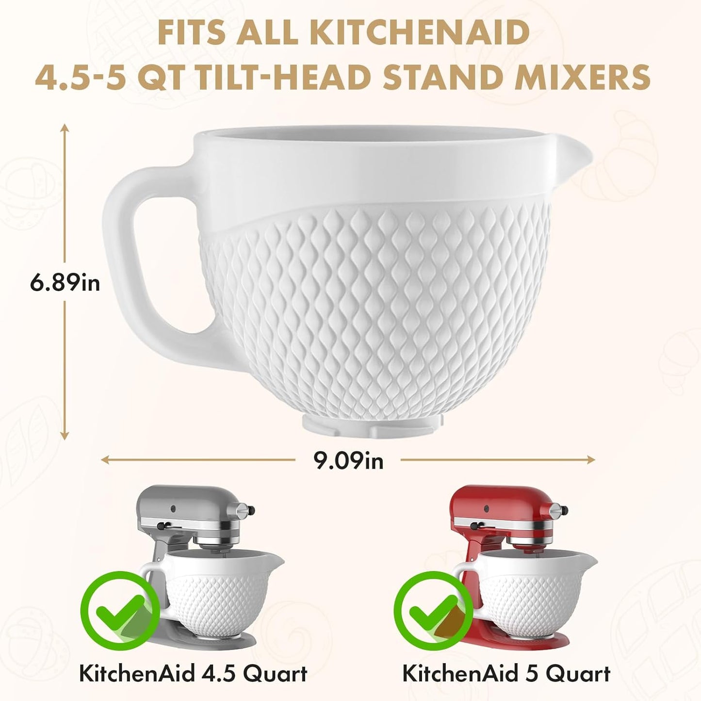 Tazón mezclador de cerámica con batidor flexible para KitchenAid