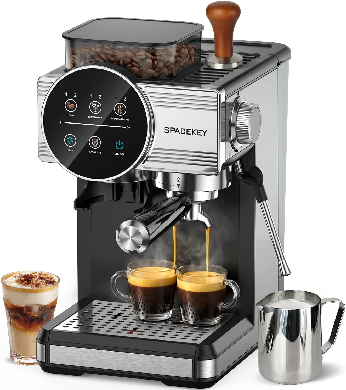 Máquina café expreso con molinillo 20 barras vapor leche 30 ajustes