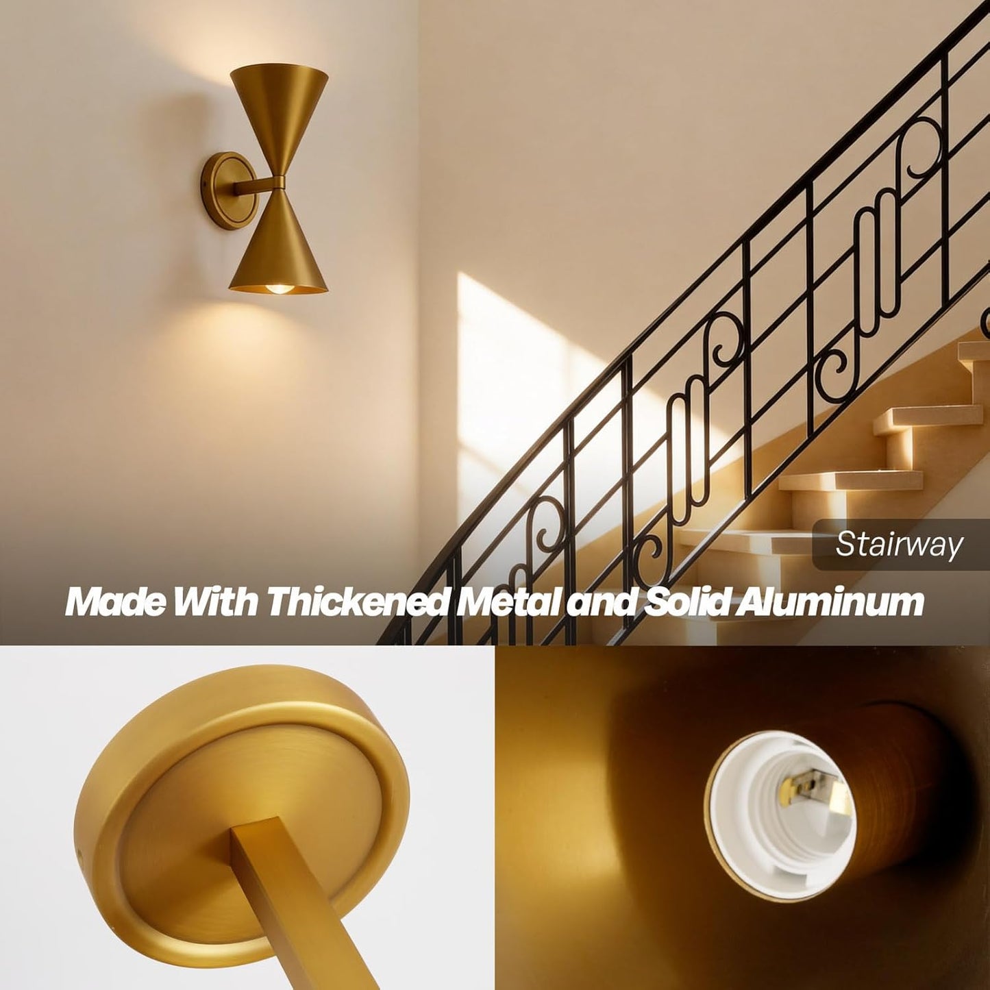 Aplique pared moderno metal dorado estilo mediados siglo