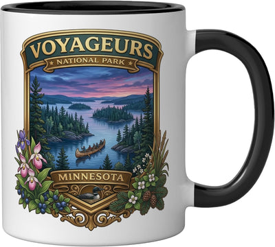 Taza cerámica souvenir Voyageurs National Park Minnesota negro/blanco