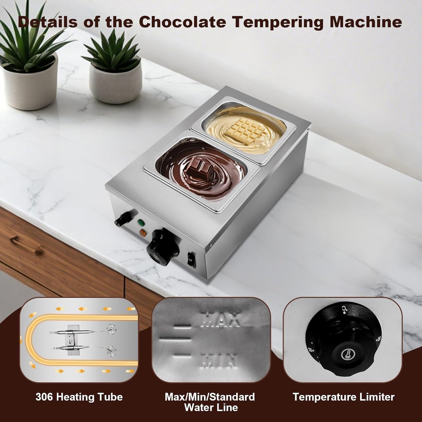 Calentador alimentos 2 tanques acero inox 800W