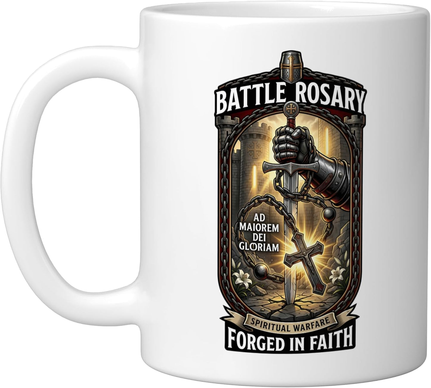 Taza Cerámica Cruz de Caballero Templario Blanco