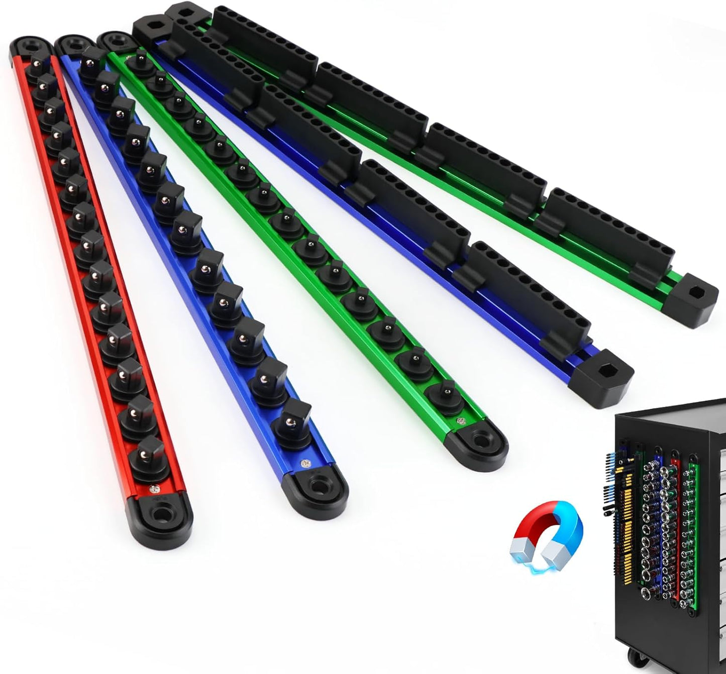 Kit organizador magnético 5 Pzas riel aluminio 1/4-1/2 pulg