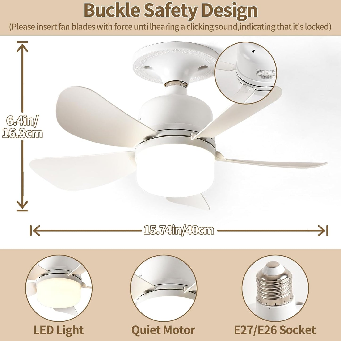 2 Luces Ventilador Enchufe Control Remoto 3000K-6000K Dormitorio