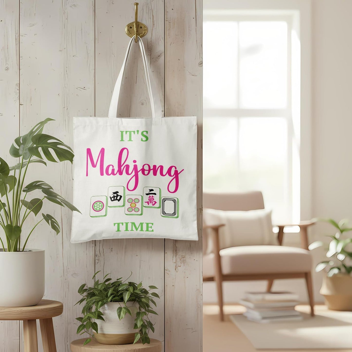Bolsa canvas reutilizable para mujer con regalo mahjong