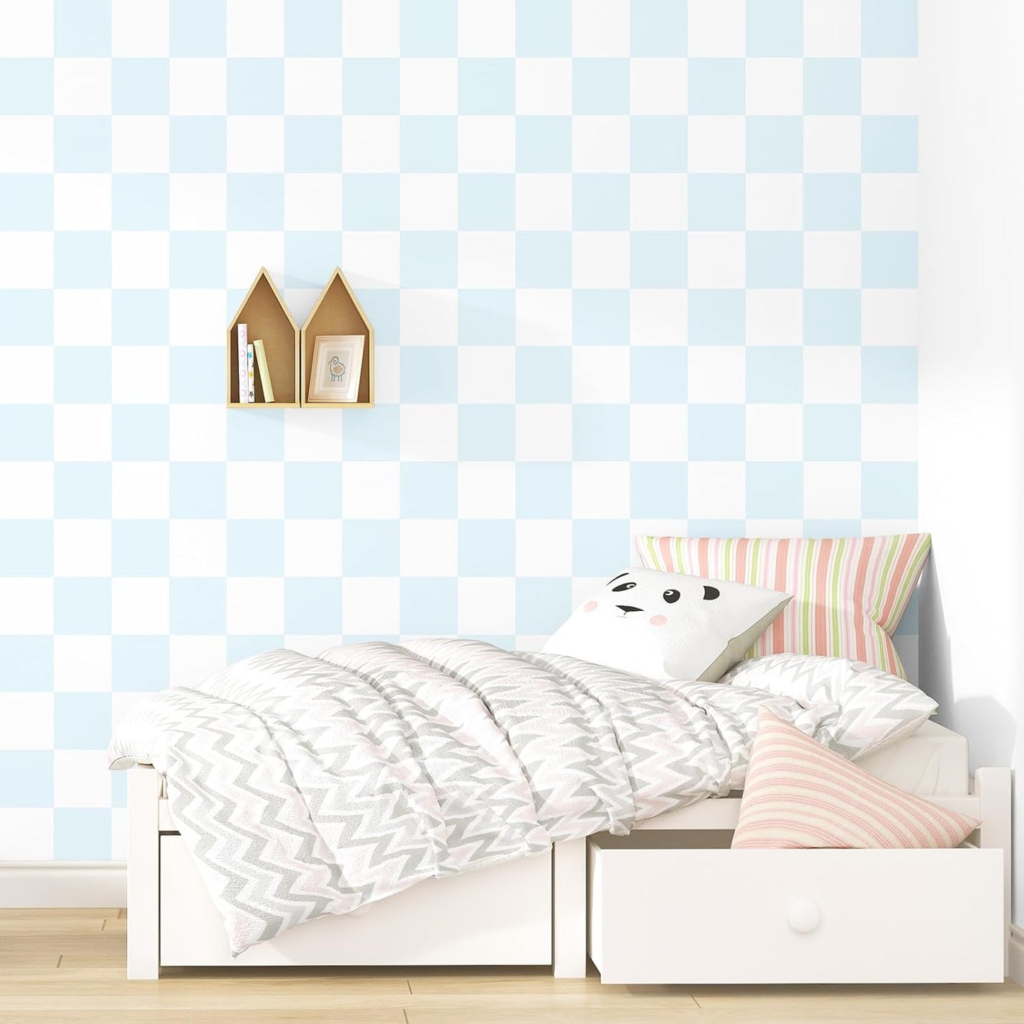 Papel contacto cuadros blanco azul autoadhesivo dormitorio