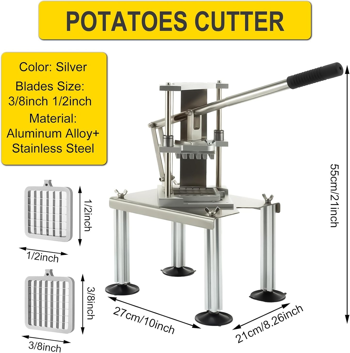 Cortador vertical papas fritas acero inox 3/8 y 1/2 pulg