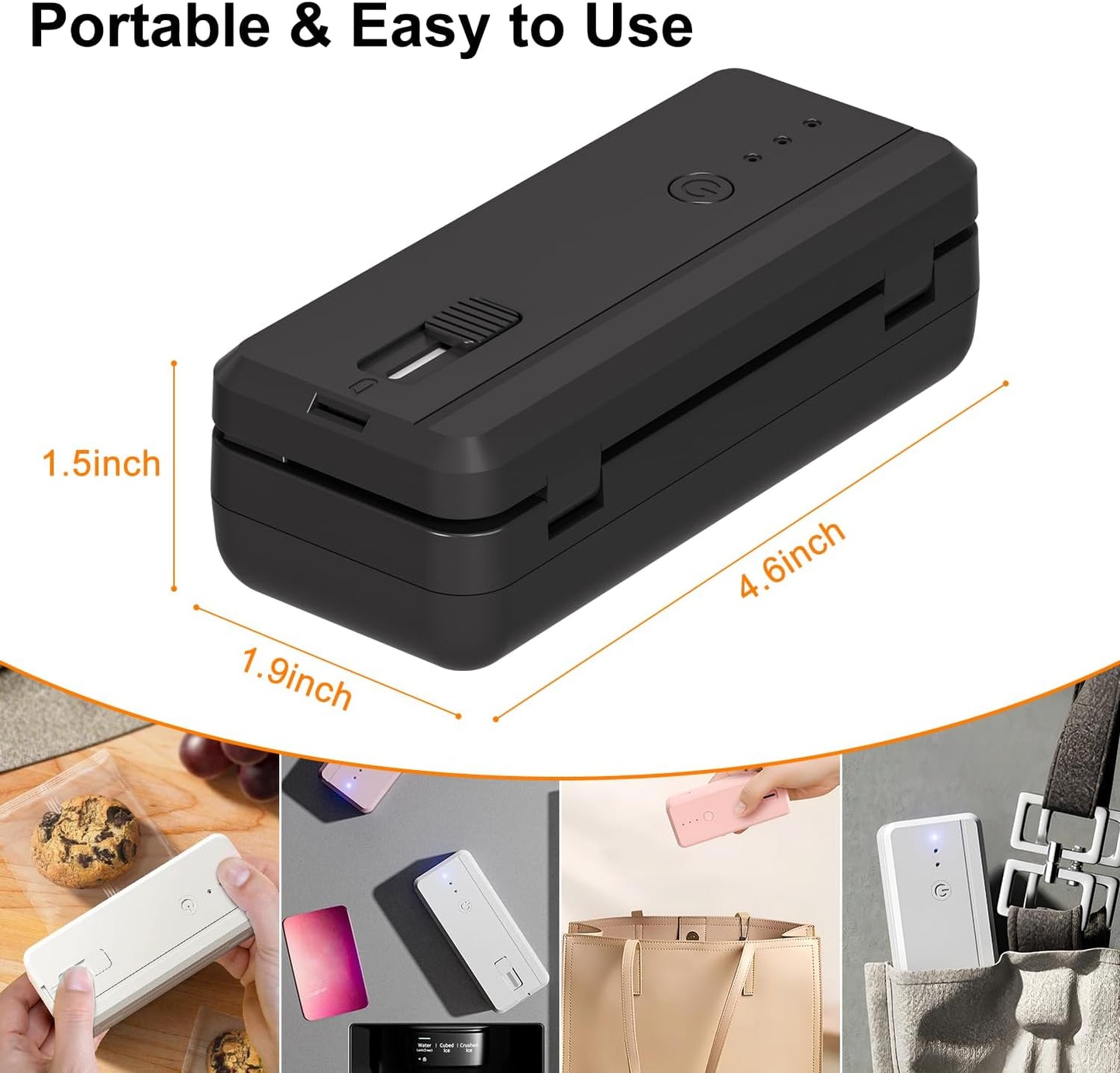 Mini sellador de bolsas imán recargable 1300mAh para cocina y embalaje