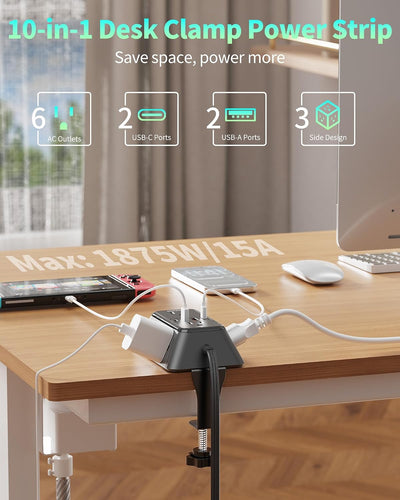 Regleta escritorio 10ft 6 salidas CA 4 USB adaptador borde mesa