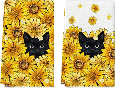 Toalla de cocina verano con diseño gato negro 18x26 pulg