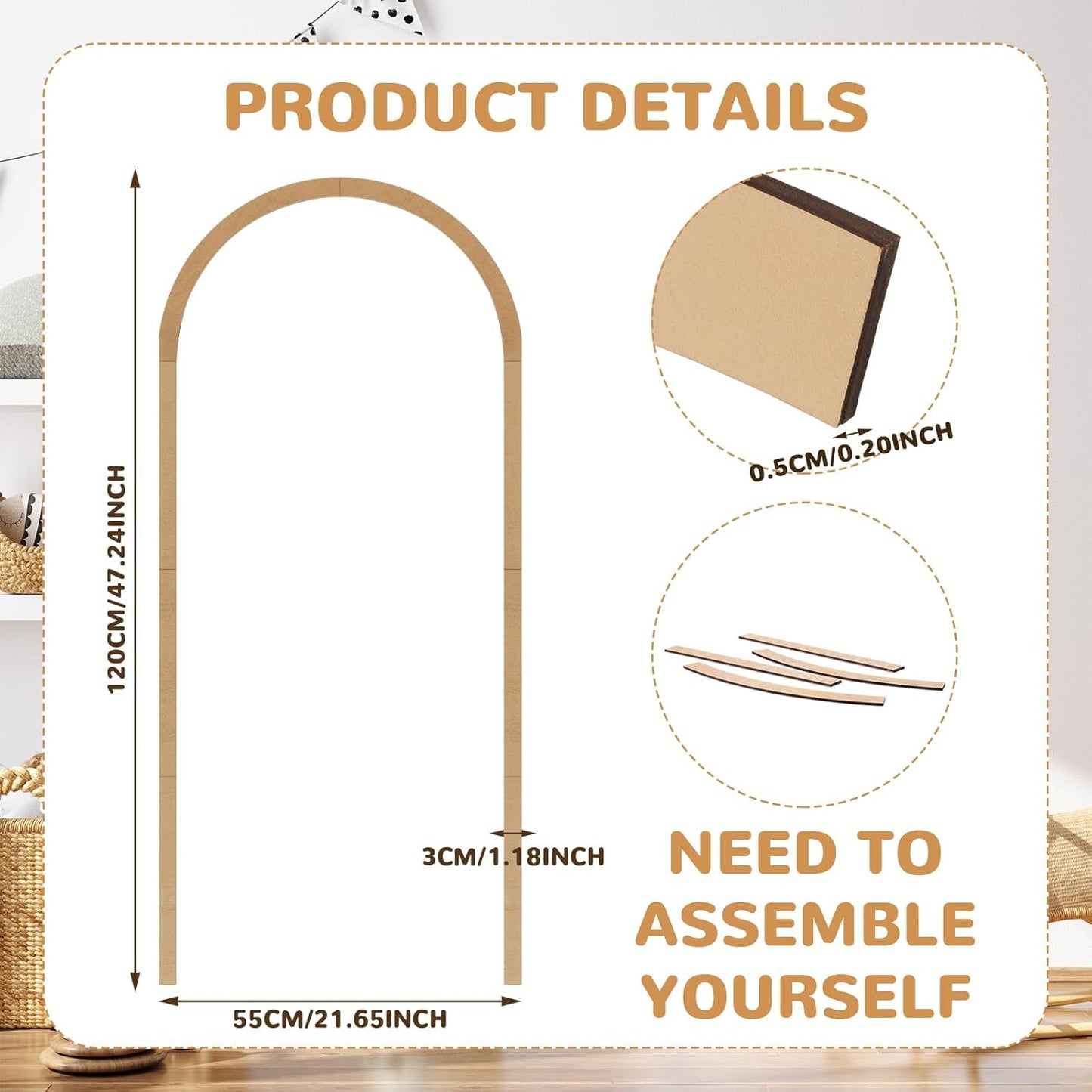 Arco madera decorativo precortado 47x22pulg