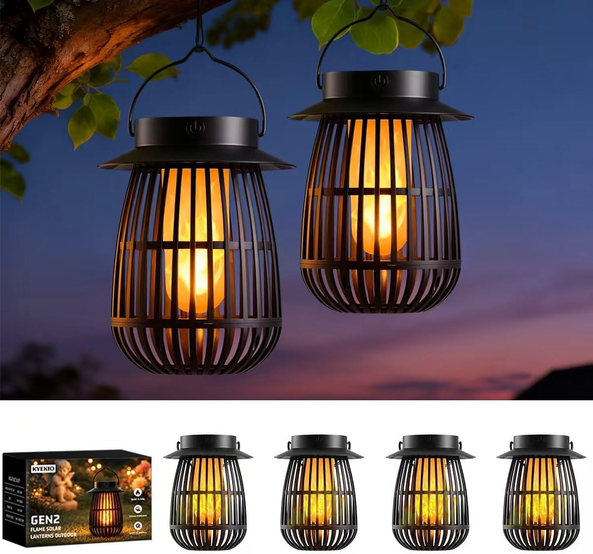 4 Faroles Solares Gen2 Colgantes Impermeables Exteriores
