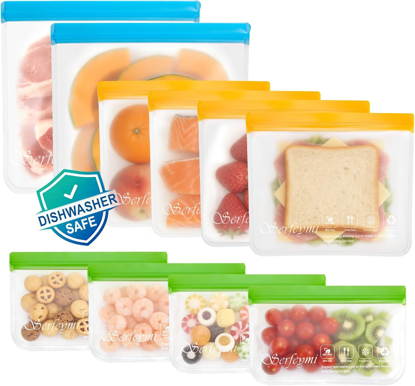 10 Pzas Bolsas Congelador Reutilizables Sin BPA 3 Tamaños