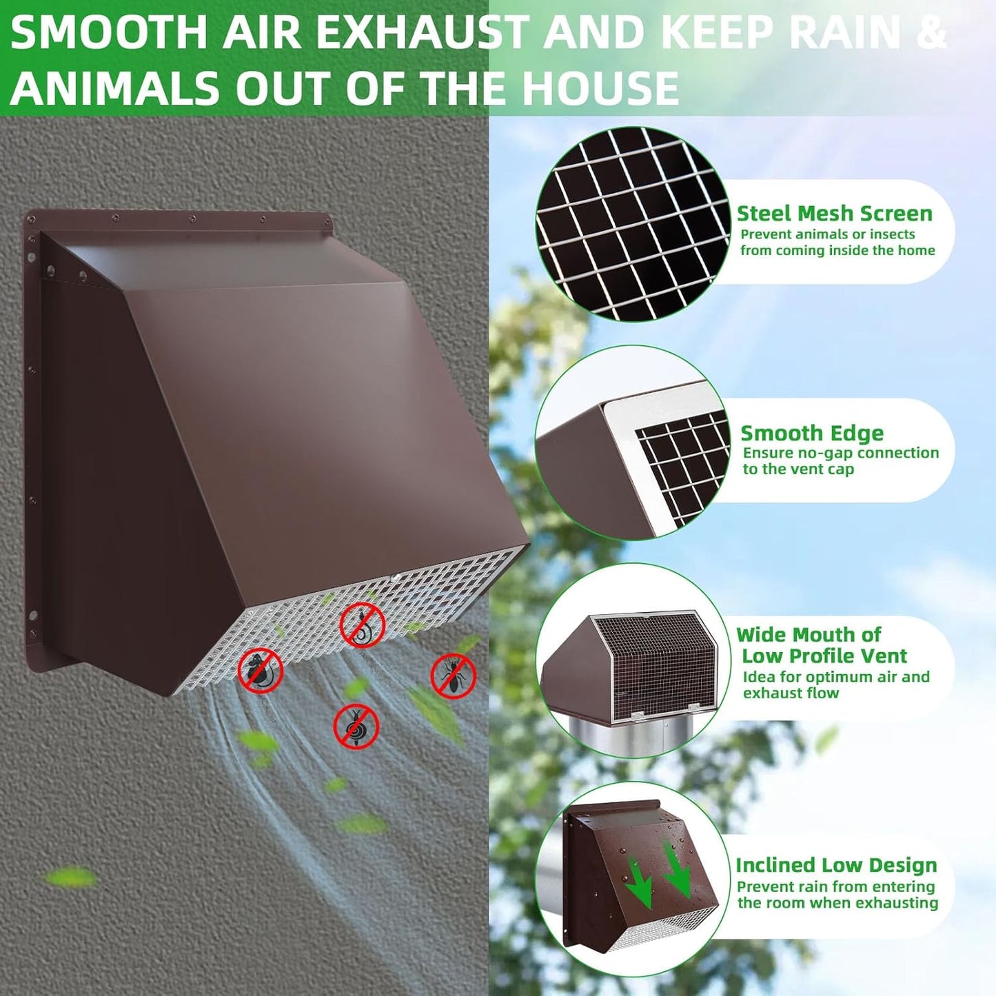 Rejilla ventilación pared 4pulg con pantalla y amortiguador
