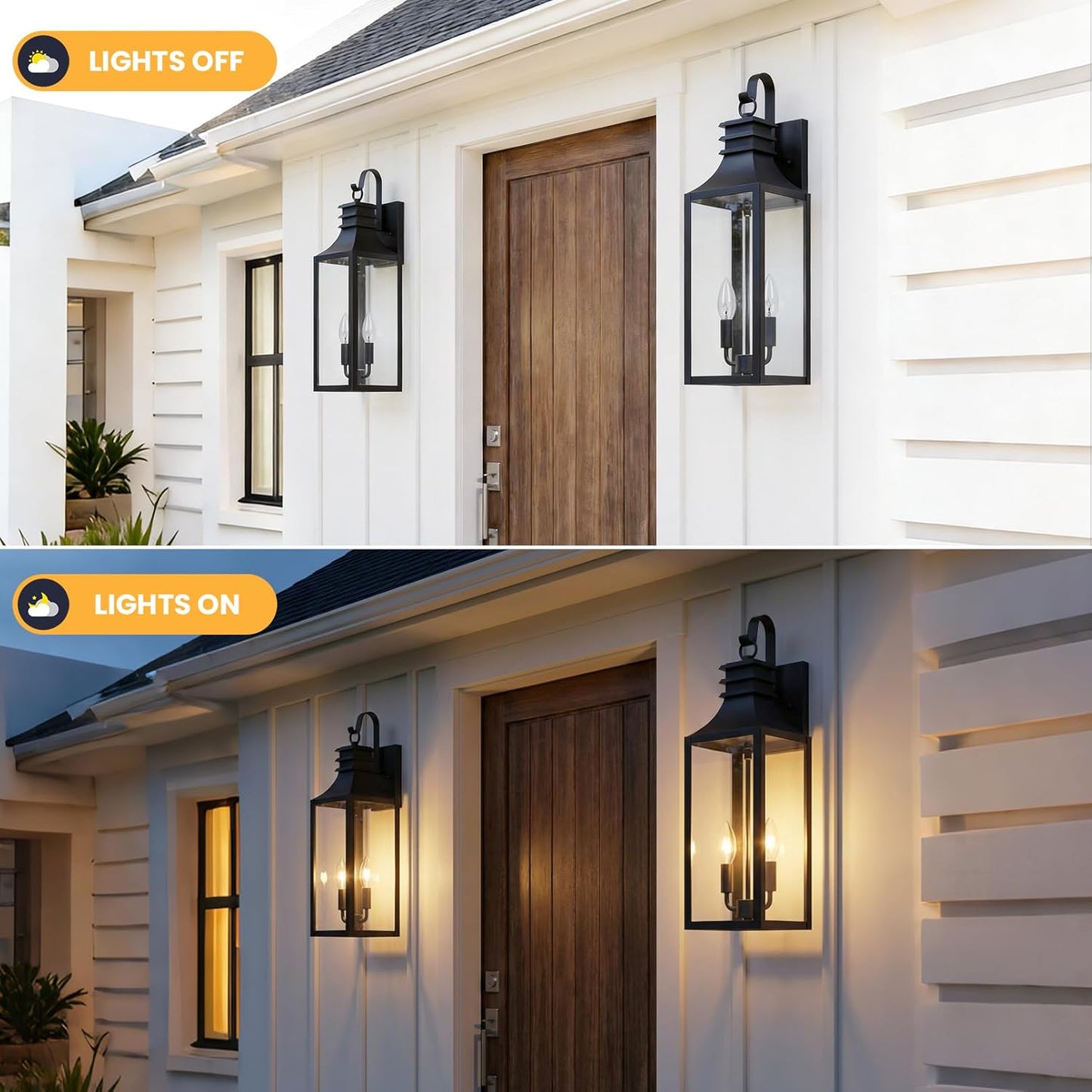 Luces pared exteriores 22pulg set 2 negras vidrio E12
