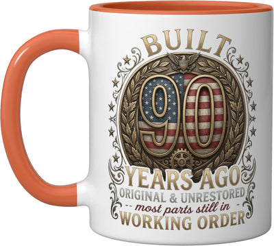 Taza cerámica bandera USA vintage 90 aniversario color naranja/blanco