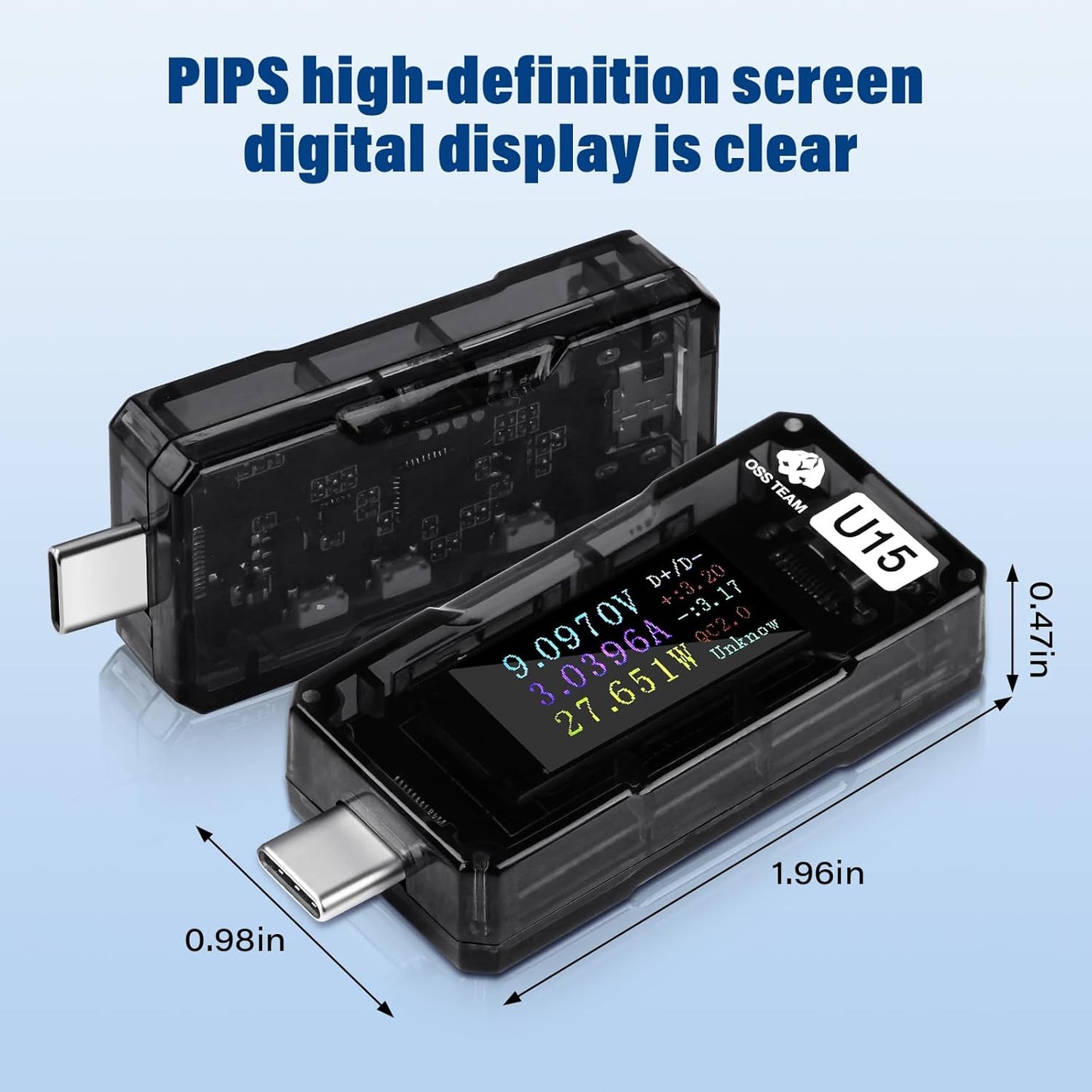 Multímetro USB C 4-25V 5A medidor potencia voltaje tipo-C