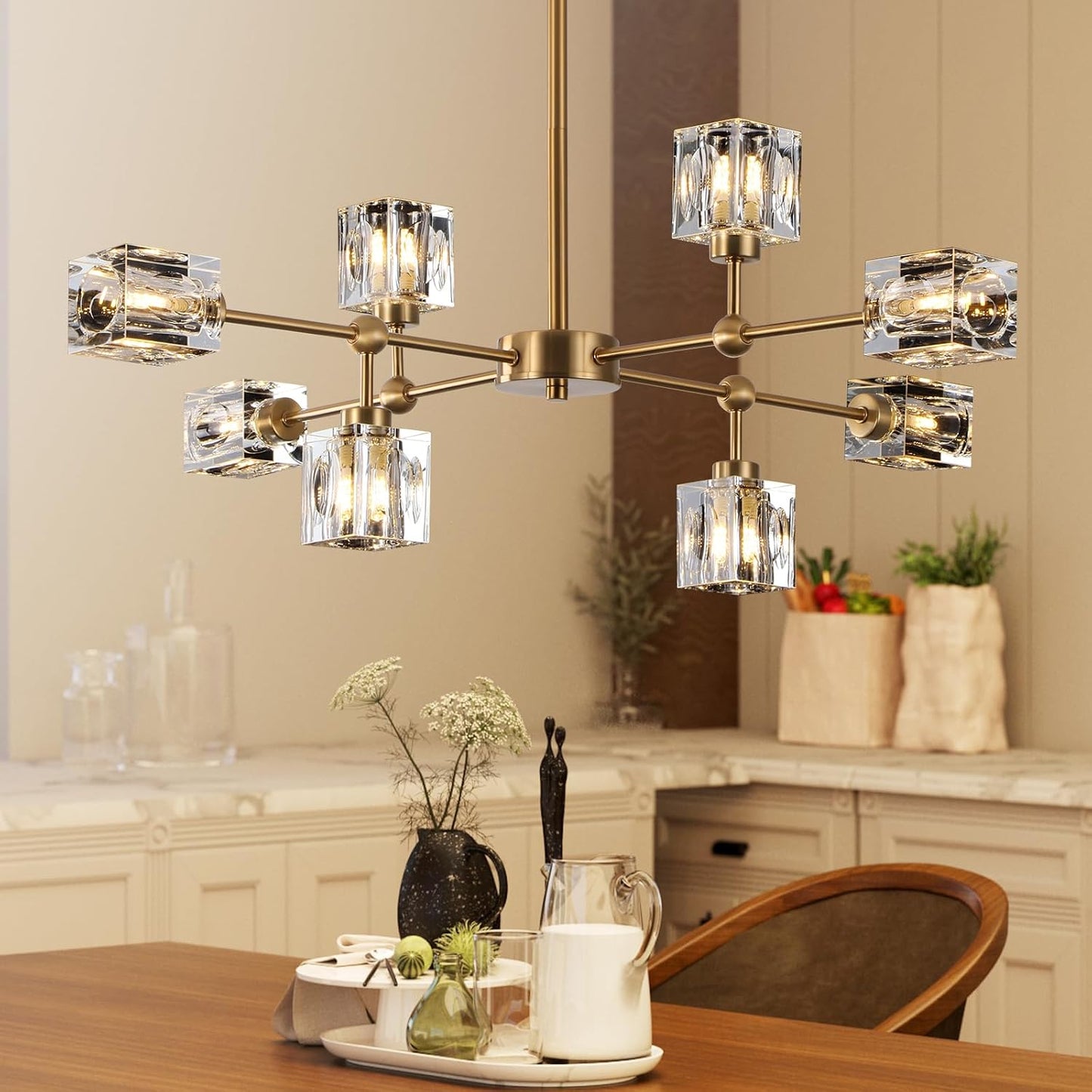 Candelabro cristal 8 luces Sputnik ajustable para comedor y sala