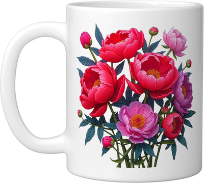 Taza de cerámica rosa y roja forma peonía manía