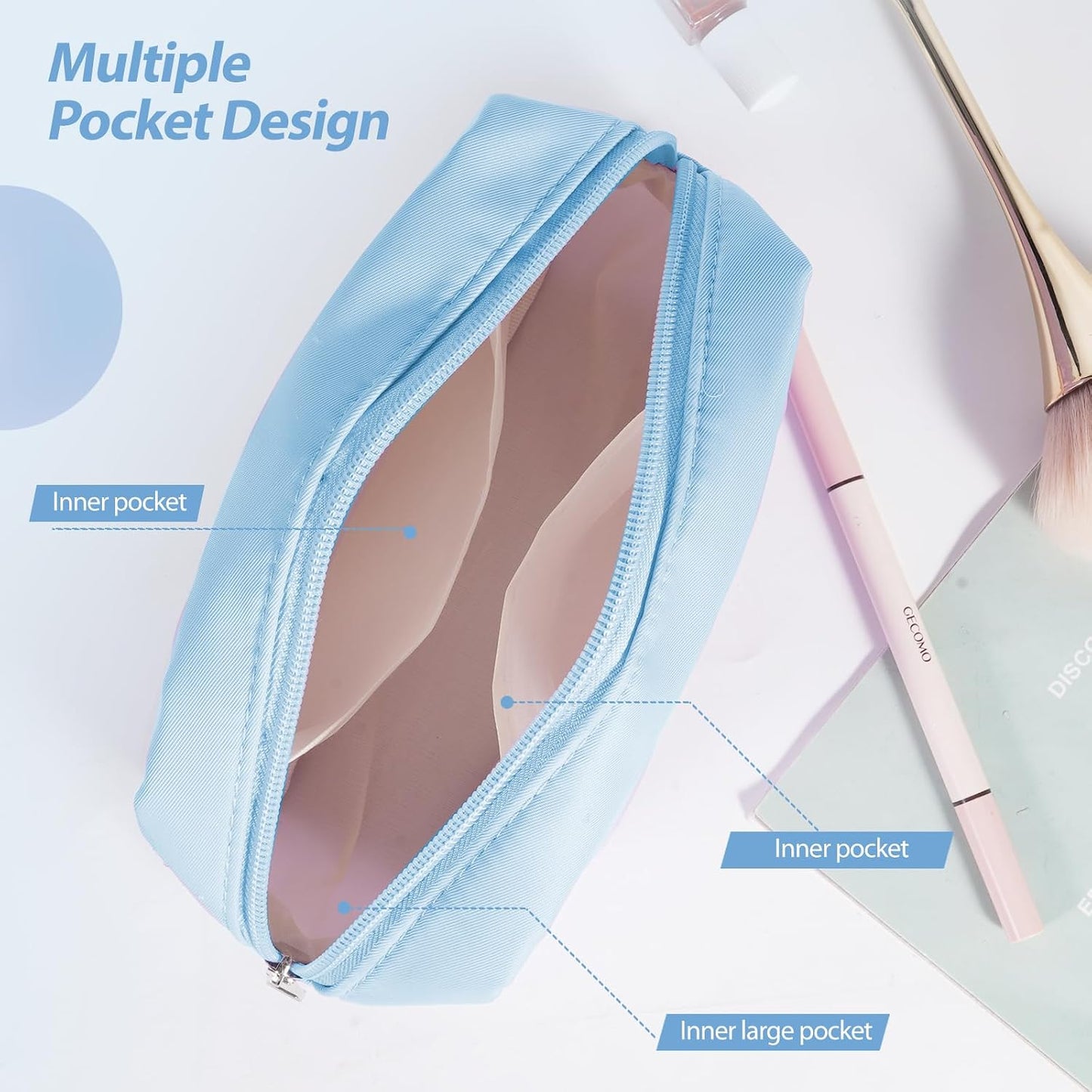 Bolsa de maquillaje nailon con cremallera para mujer