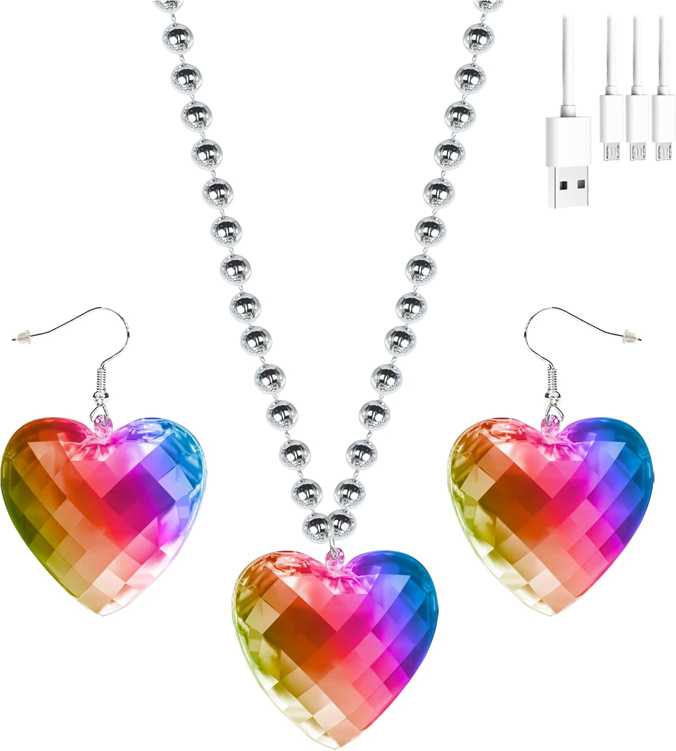 Aretes y Collares LED Recargables para Mujer 16 Modos Luz Fiesta
