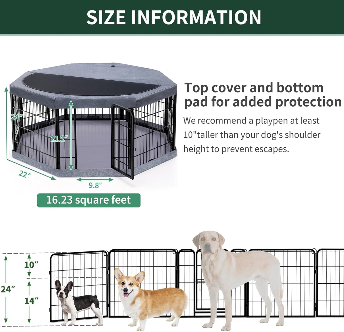 Corral metal perros 22x24pulg con cubierta