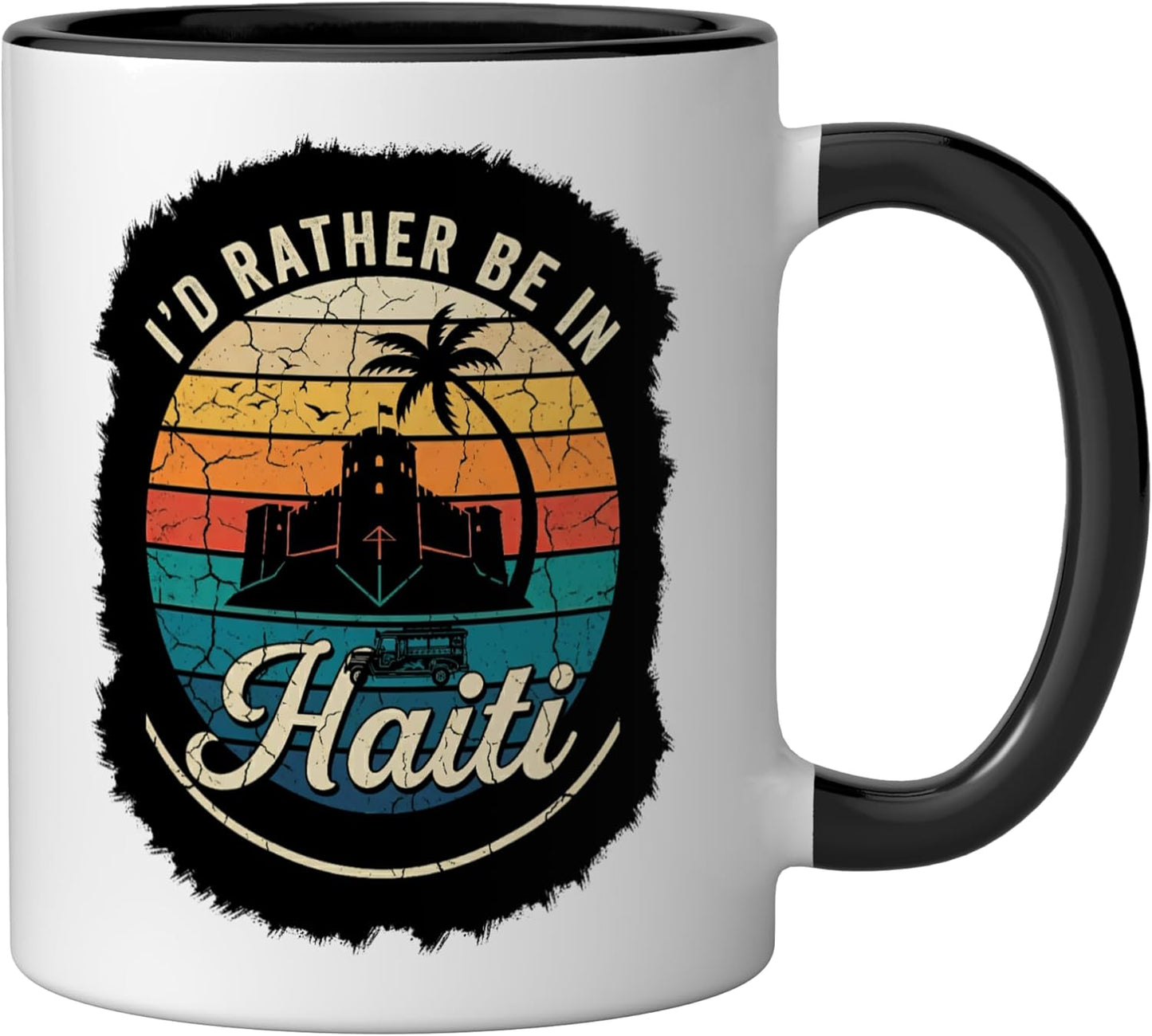 Taza cerámica vintage Haiti Sunset negra/blanca
