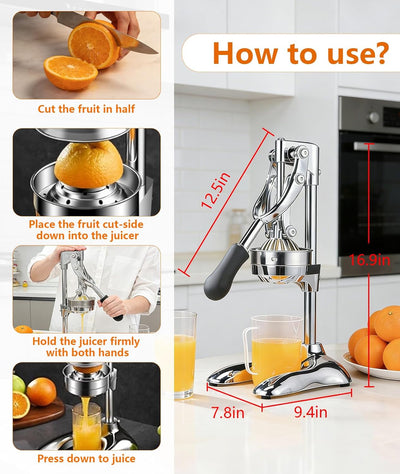 Exprimidor manual acero inox para cítricos con taza medidora
