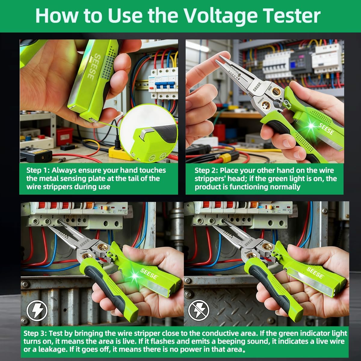 Pelacables 8en1 electricista con probador voltaje y alarmas