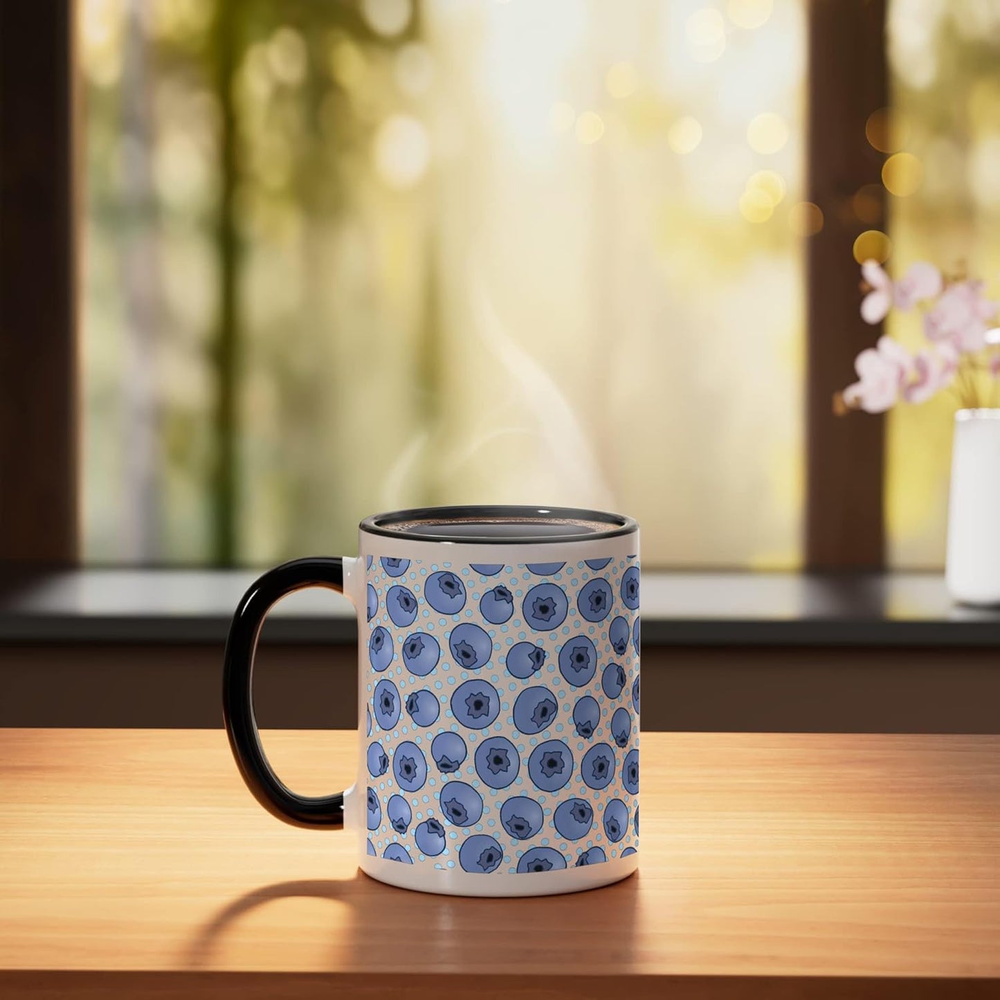 Taza cerámica Blue Edition con frutas azul y negro/blanco