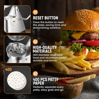 Prensa hamburguesa acero inox 4pulg con 400 papeles