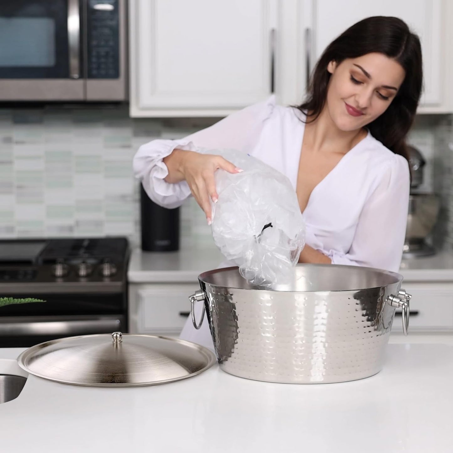 Cubo hielo acero inox con tapa 12qt para fiestas