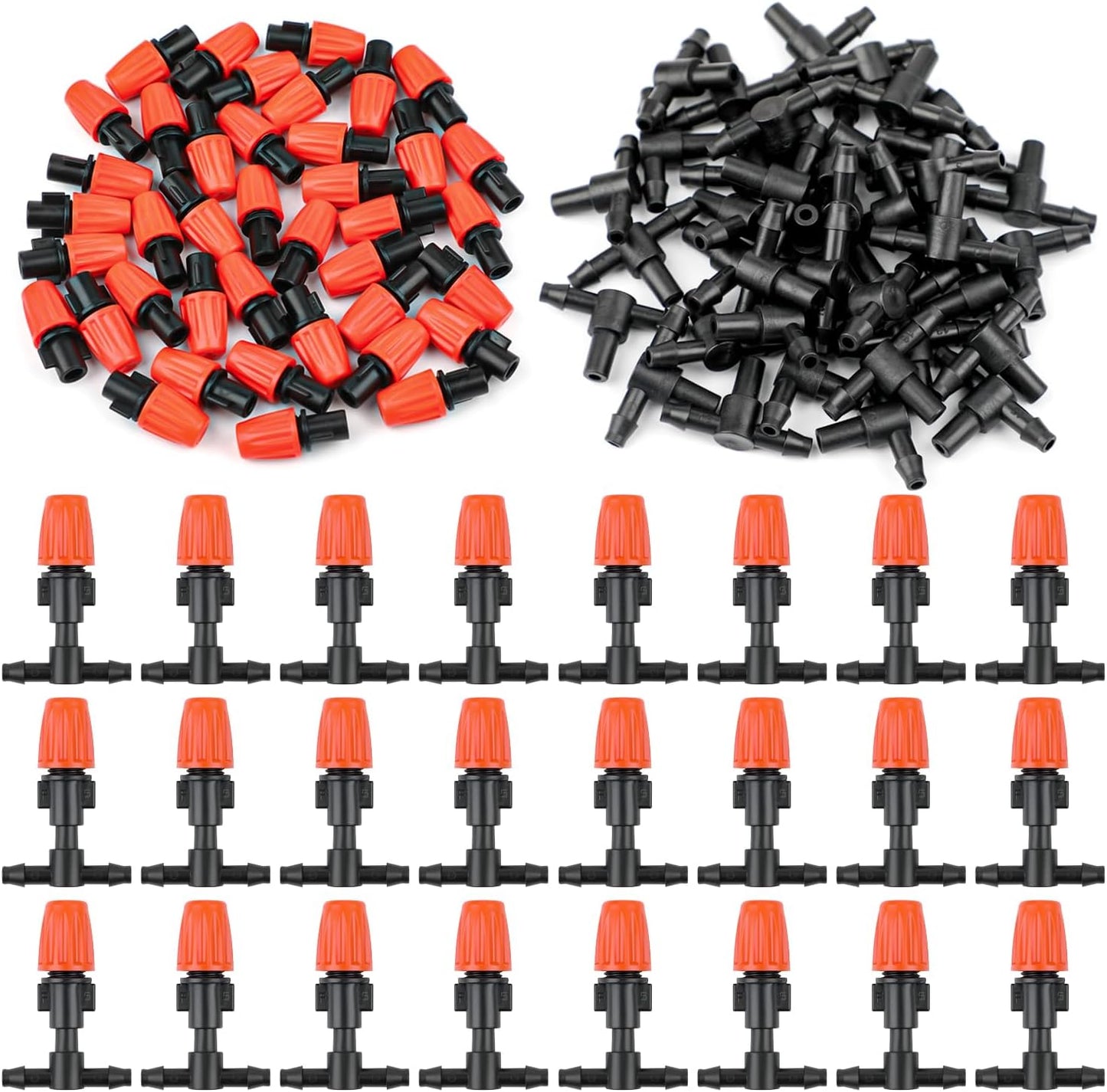 80 Goteros Riego Ajustable 1/4pulg Conector T 3 Vías Jardín