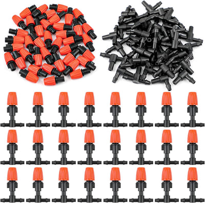80 Goteros Riego Ajustable 1/4pulg Conector T 3 Vías Jardín