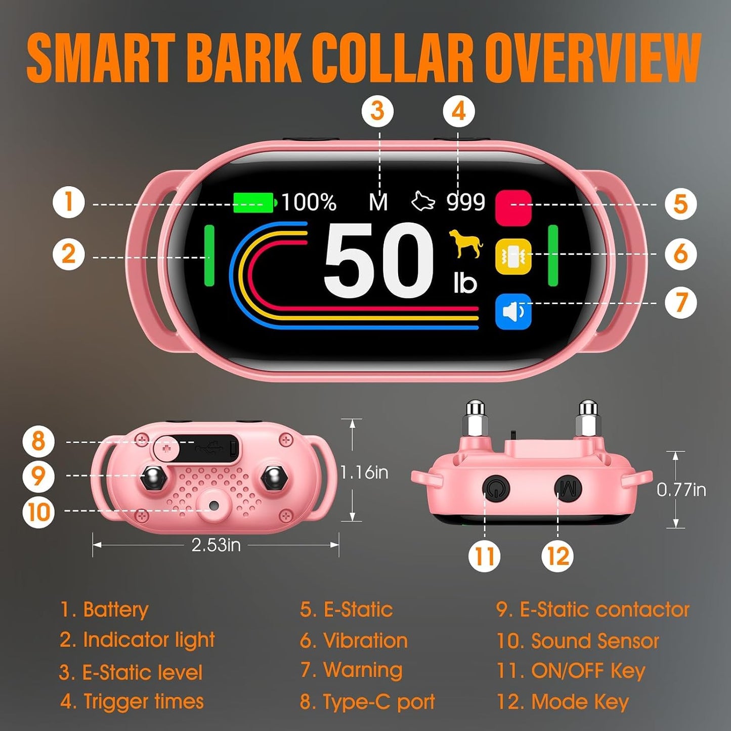 Collar antiladridos perros 4" sensor gravedad