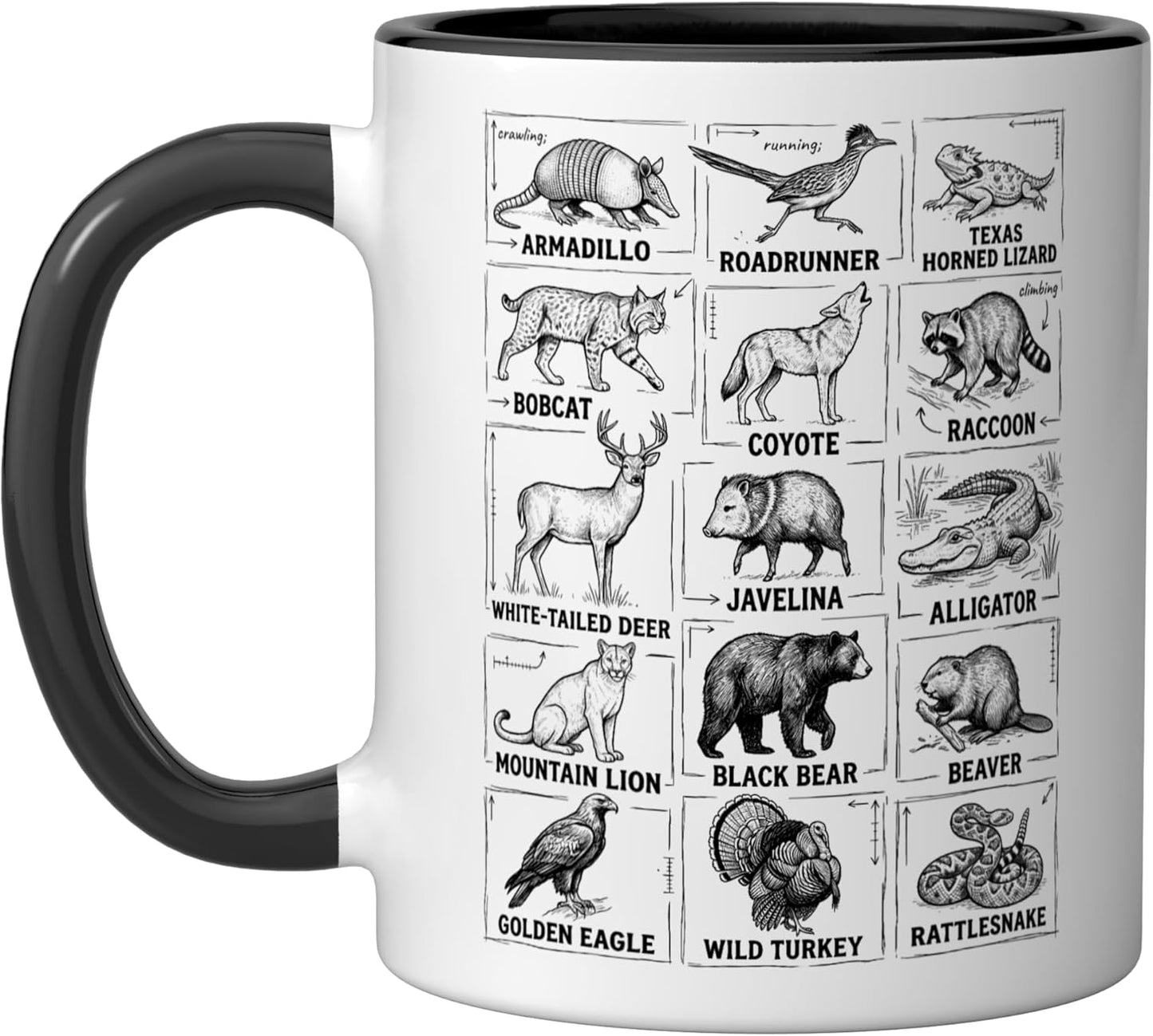 Taza Cerámica Animales Texas Vintage Negro/Blanco