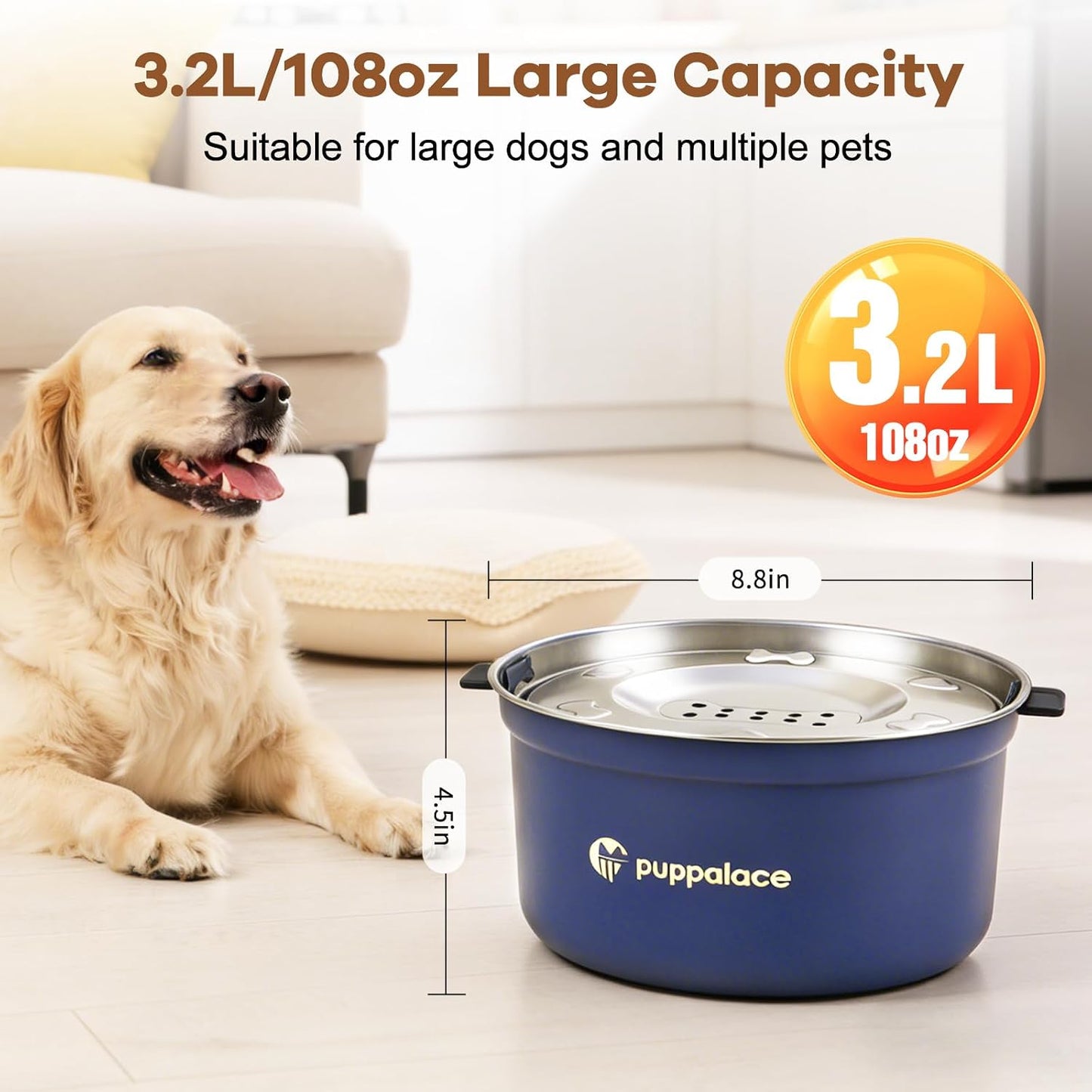 Cuenco agua acero inox perro 108oz antiderrap