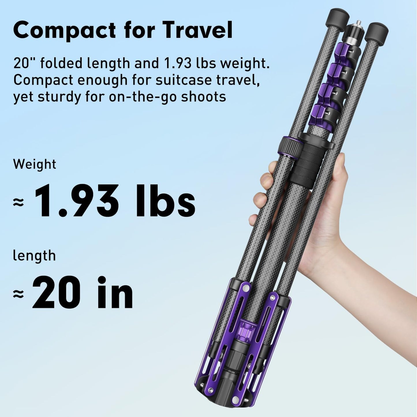Soporte luz fibra carbono 6.9ft carga 4.4lb trípode viaje 20pulg
